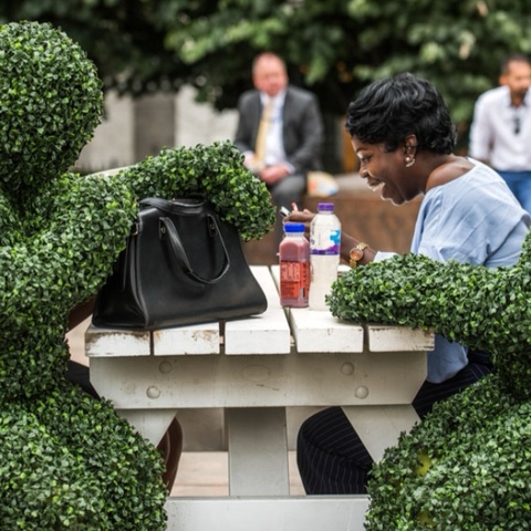 The Human Hedges performing at a festival event in London