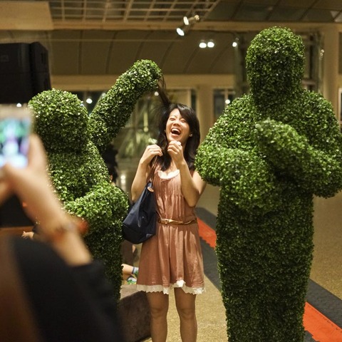 The Human Hedges entertaining people in a shopping centre in Singapore