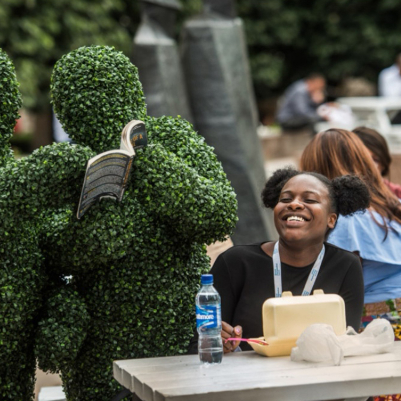 The Hedge Men entertainers interacting at an event in London.