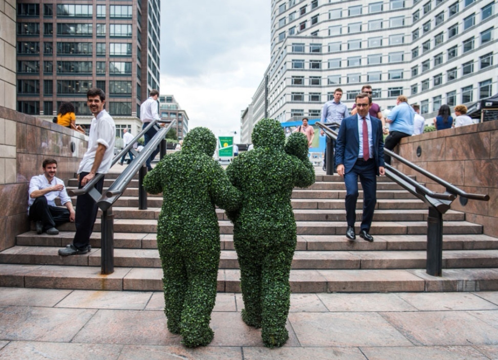 The Hedge Men performing at a festival in London.